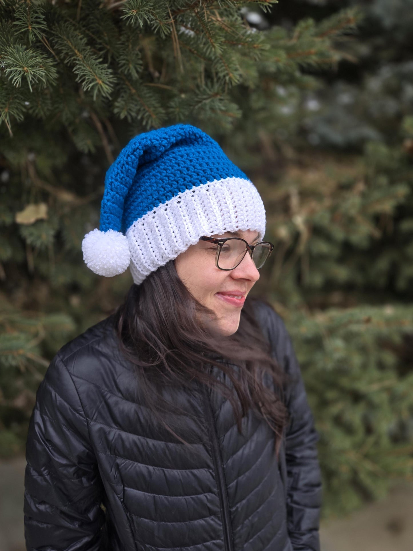 Blue and White Crochet Santa Hat