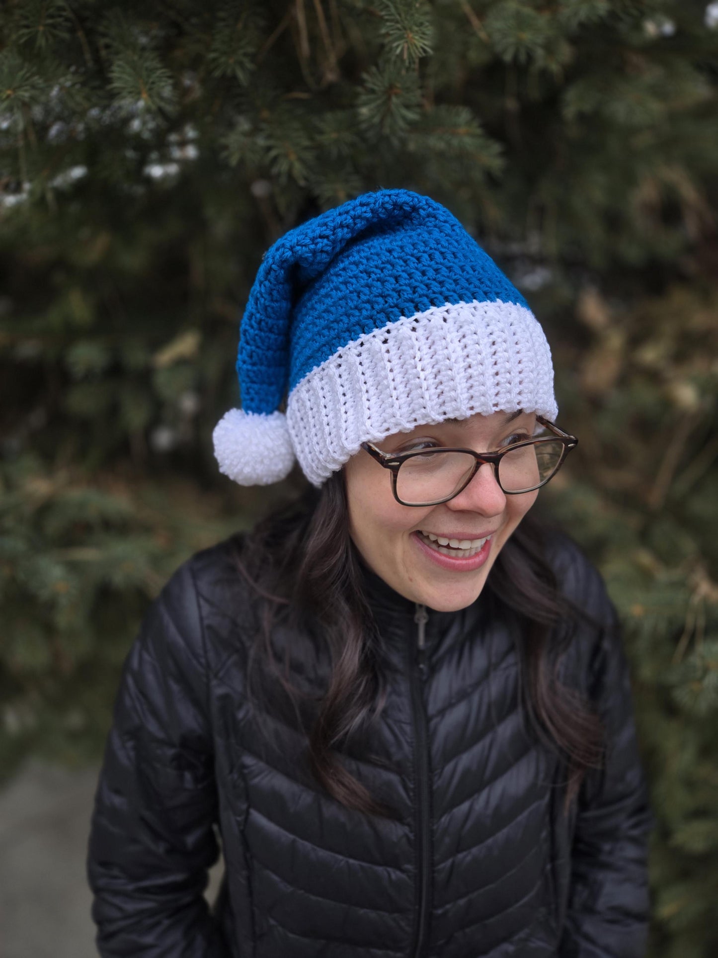 Blue and White Crochet Santa Hat