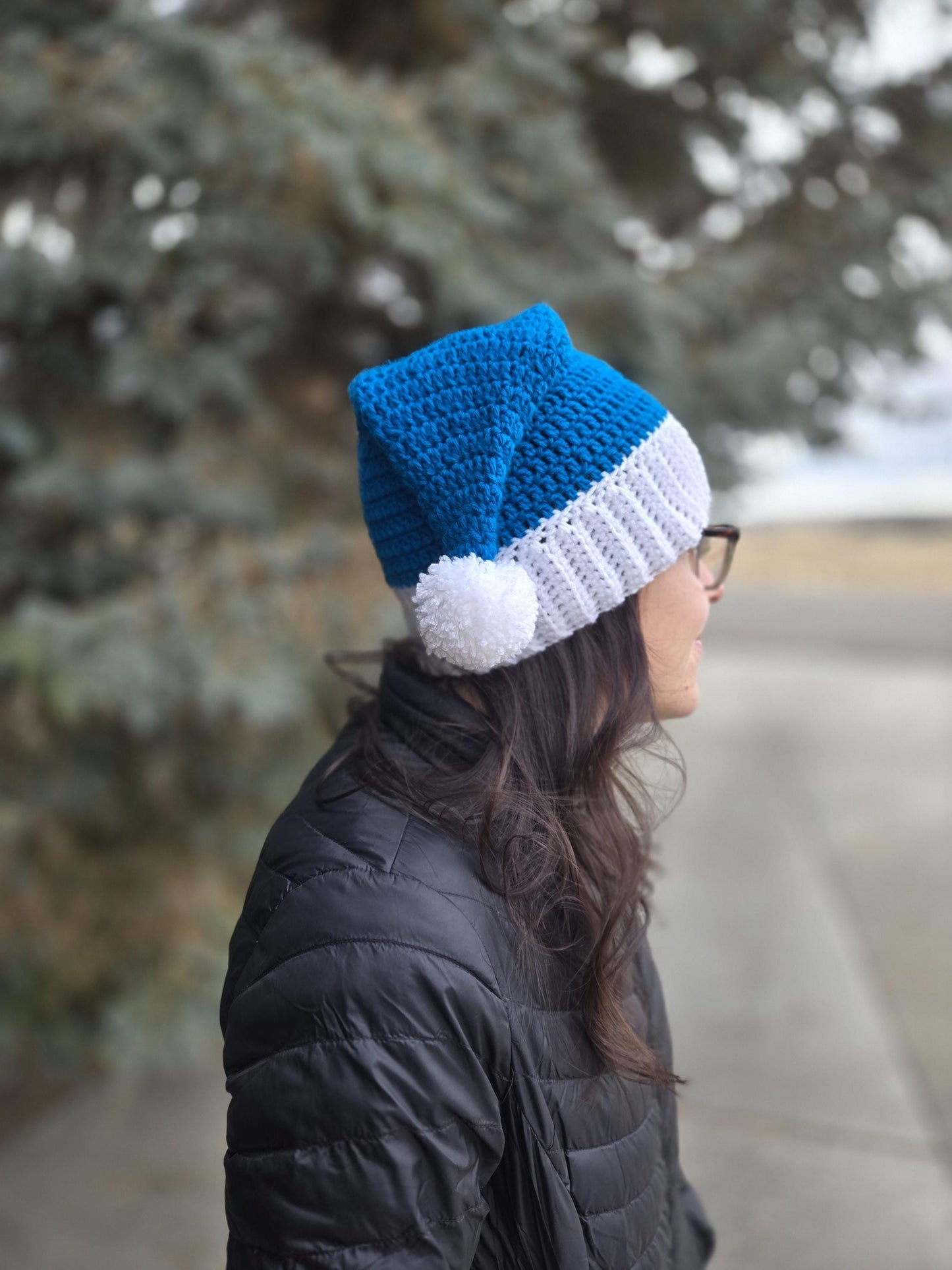 Blue and White Crochet Santa Hat