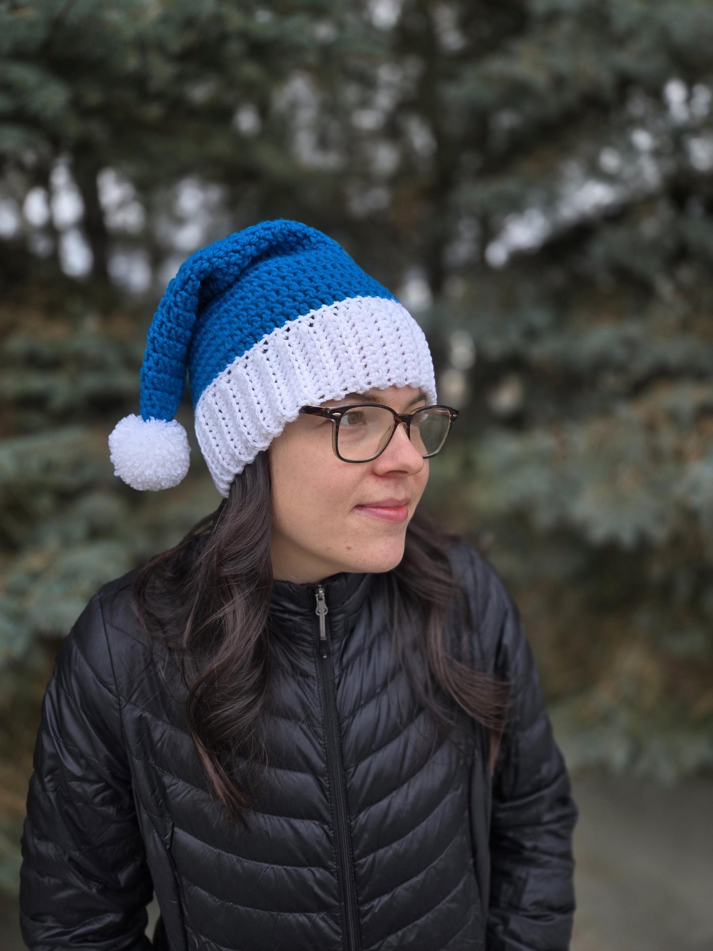 Blue and White Crochet Santa Hat