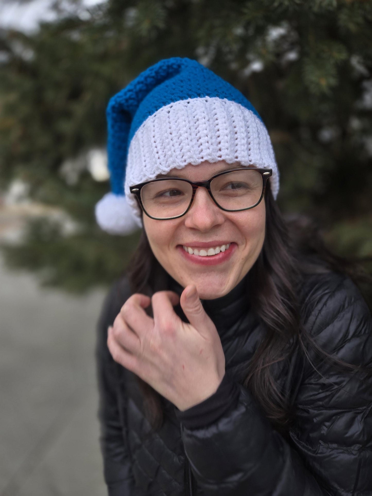 Blue and White Crochet Santa Hat