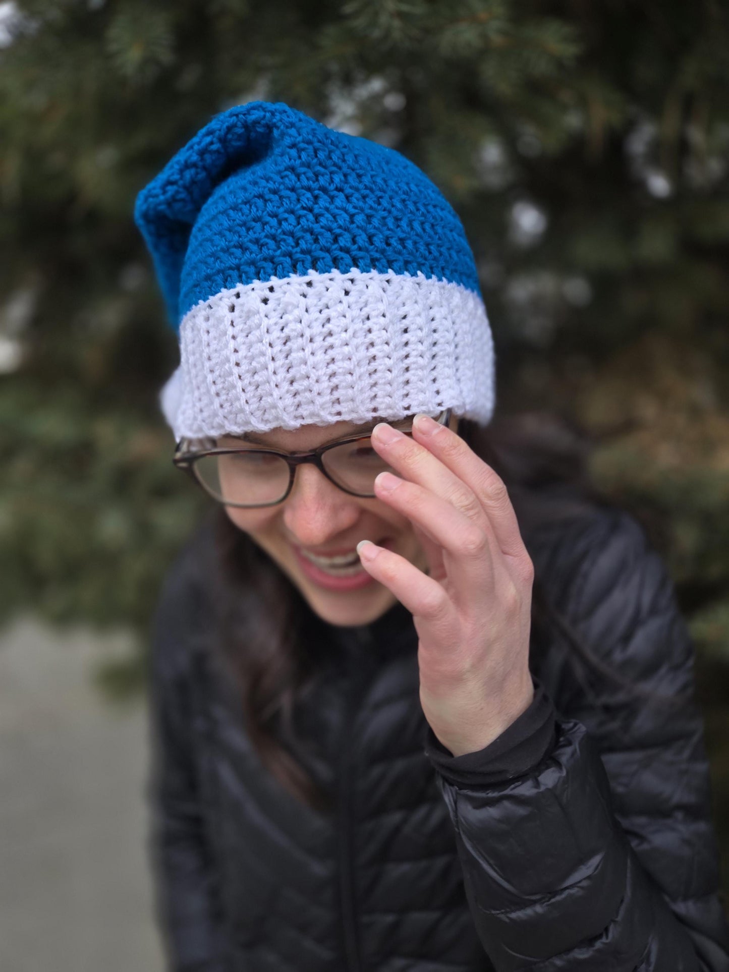 Blue and White Crochet Santa Hat