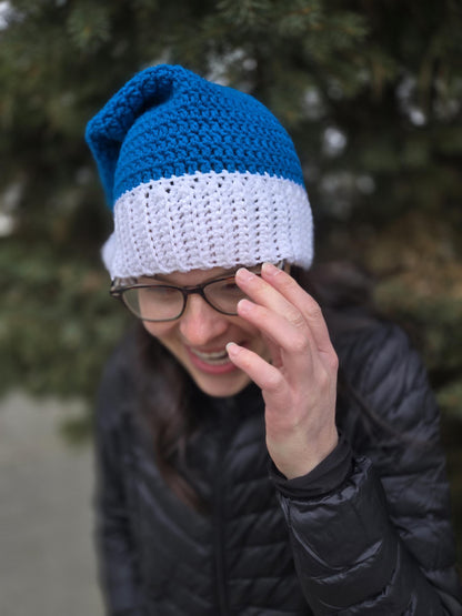Blue and White Crochet Santa Hat