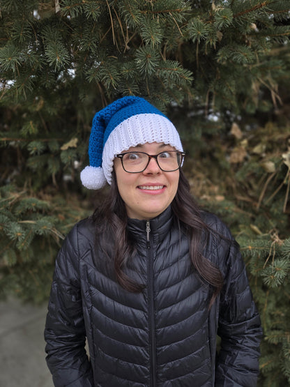 Blue and White Crochet Santa Hat