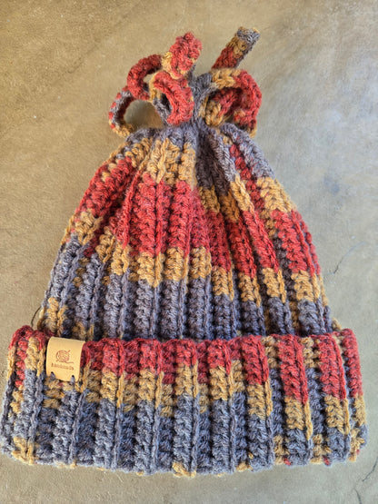 Hand-Crocheted Ribbed Beanie with Pom Pom: Earthy Acrylic Hat