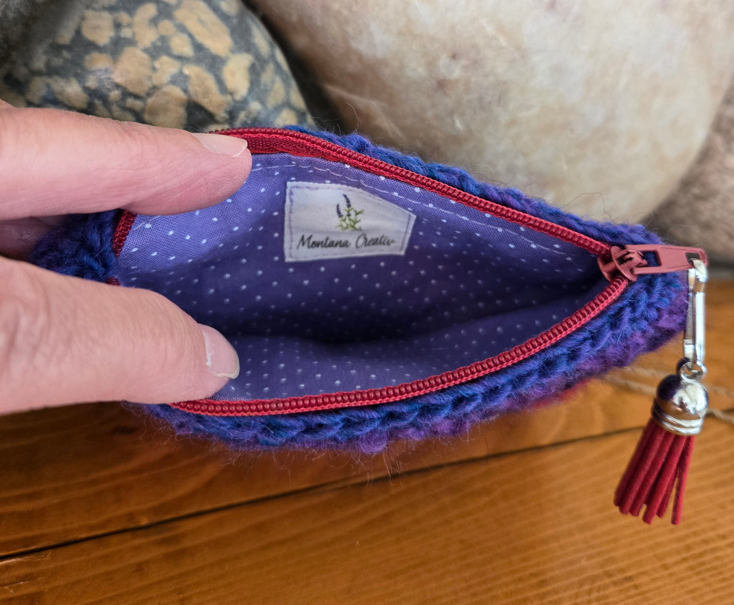 Crochet Granny Squares Fabric Lined Zipper Pouch or Clutch