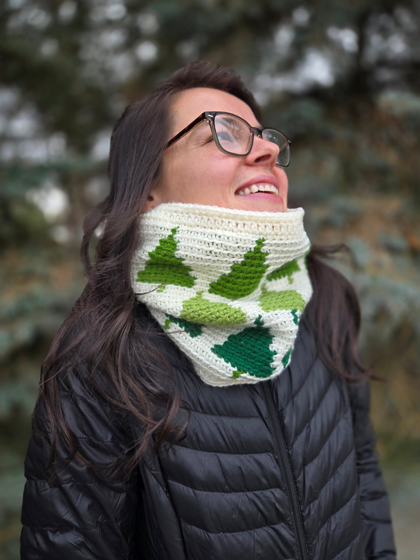 Tapestry Crocheted Pine Trees Neck Cowl