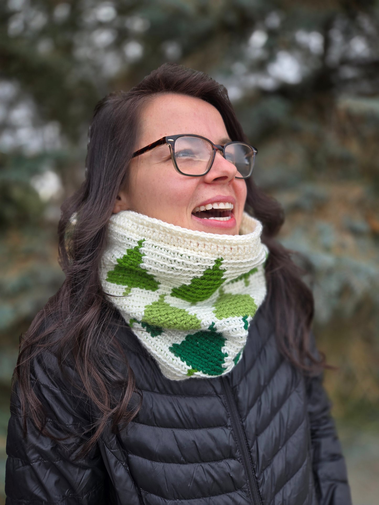 Tapestry Crocheted Pine Trees Neck Cowl