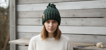 Hand-Crocheted Ribbed Beanie with Pom Pom: Earthy Acrylic Hat