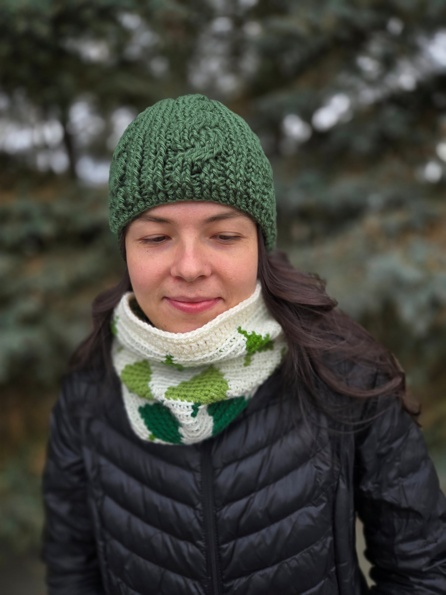 Tapestry Crocheted Pine Trees Neck Cowl