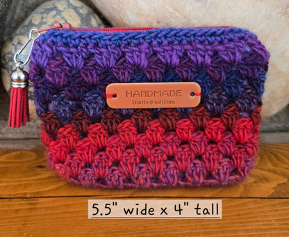 Crochet Granny Squares Fabric Lined Zipper Pouch or Clutch