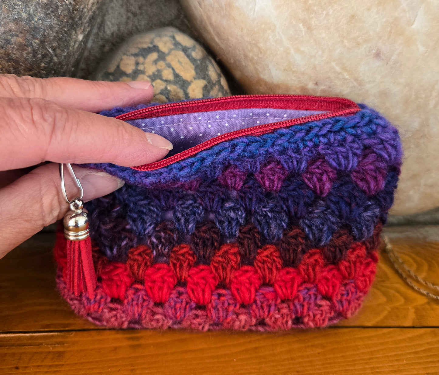 Crochet Granny Squares Fabric Lined Zipper Pouch or Clutch
