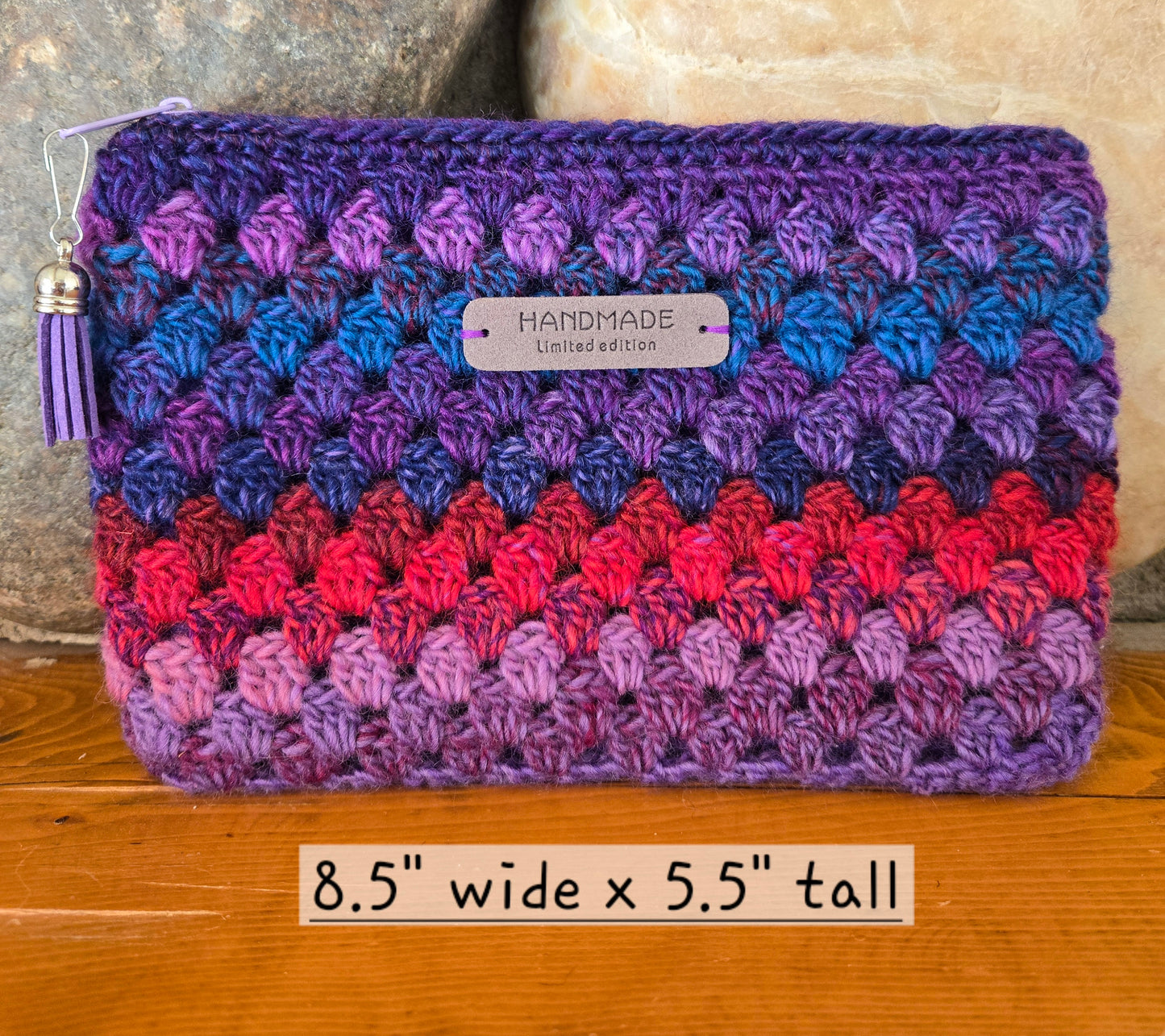 Crochet Granny Squares Fabric Lined Zipper Pouch or Clutch