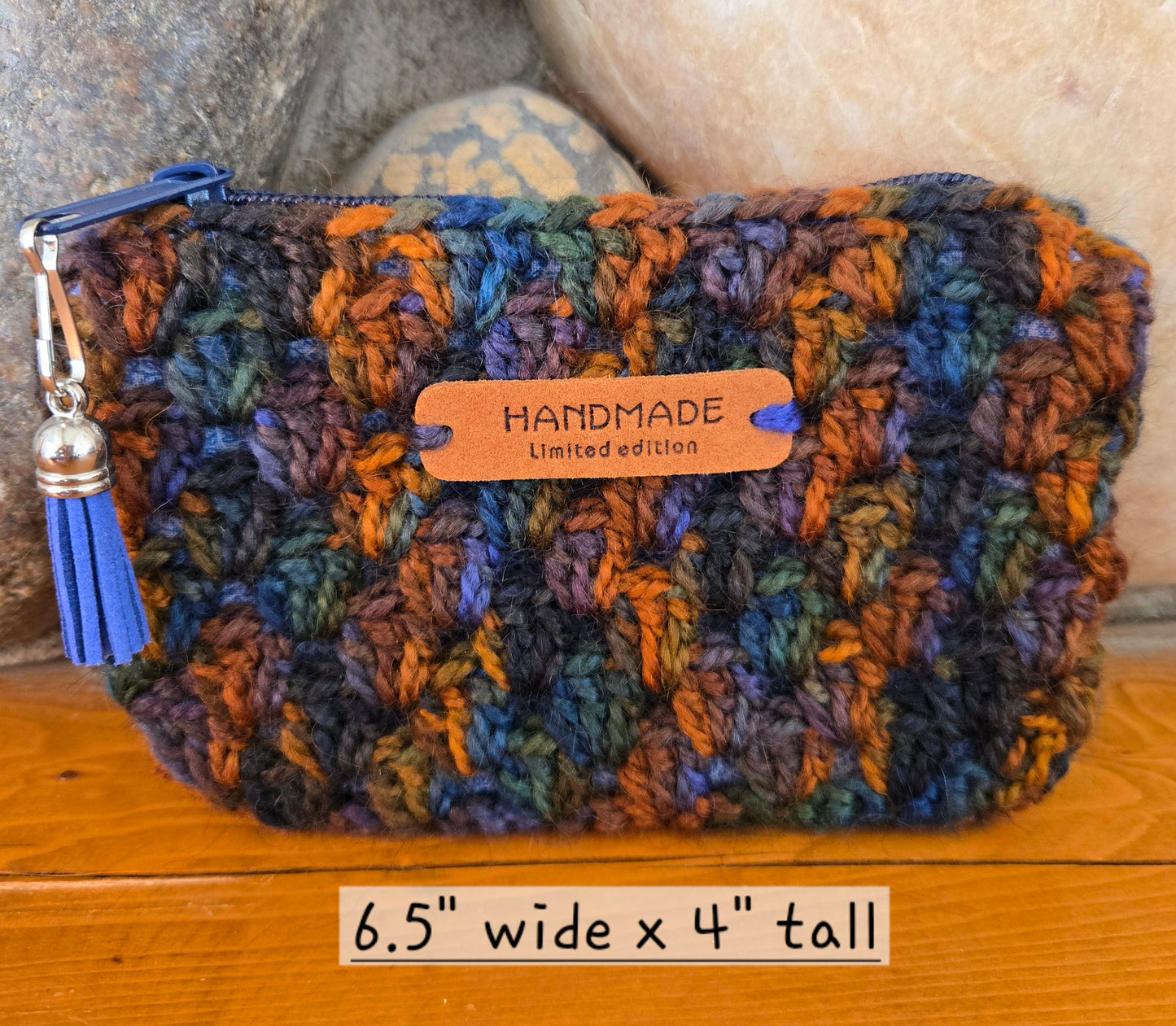 Crochet Granny Squares Fabric Lined Zipper Pouch or Clutch