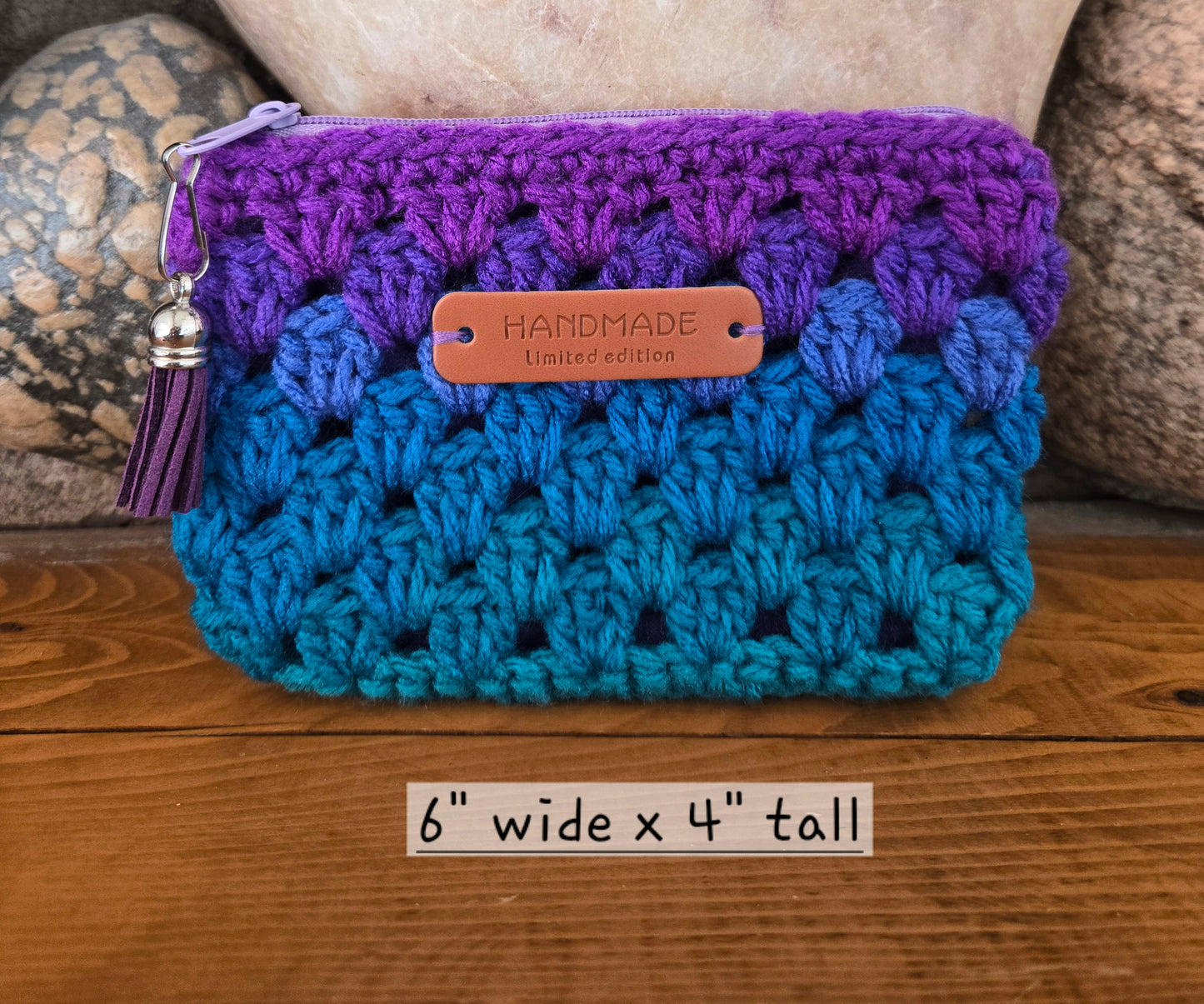 Crochet Granny Squares Fabric Lined Zipper Pouch or Clutch