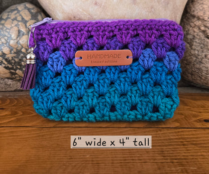 Crochet Granny Squares Fabric Lined Zipper Pouch or Clutch