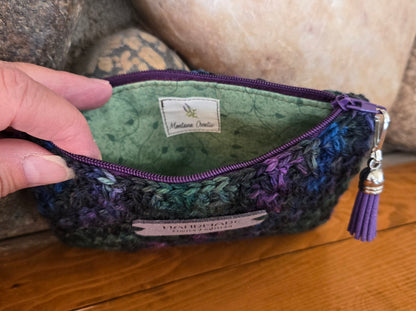 Crochet Granny Squares Fabric Lined Zipper Pouch or Clutch