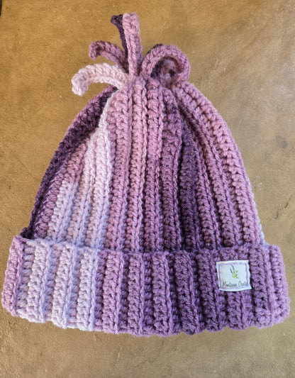 Hand-Crocheted Ribbed Beanie with Pom Pom: Earthy Acrylic Hat