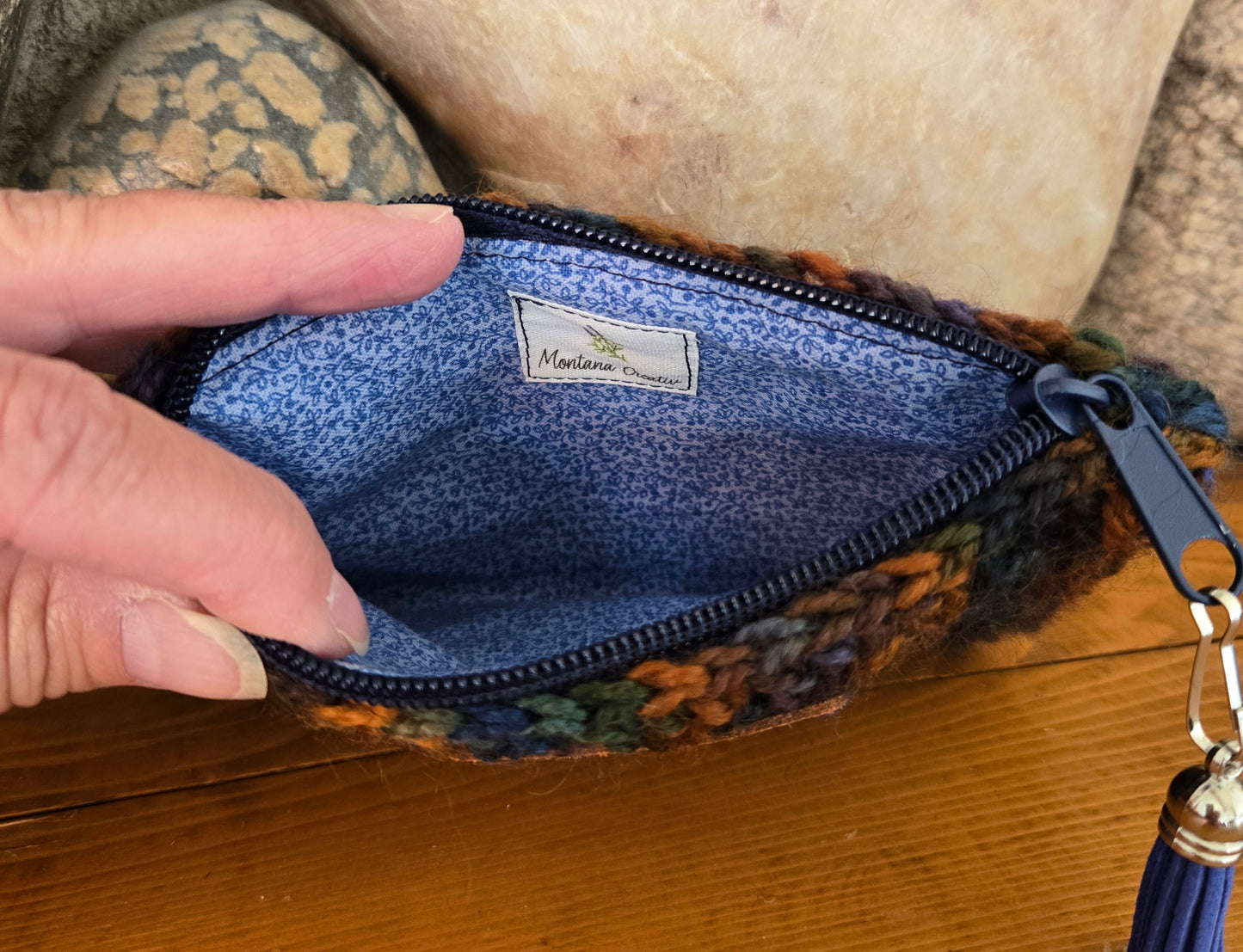 Crochet Granny Squares Fabric Lined Zipper Pouch or Clutch