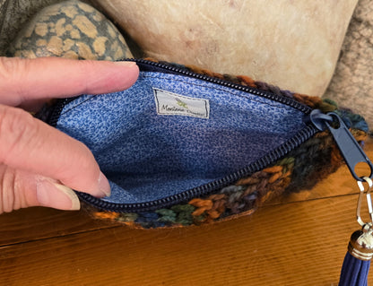 Crochet Granny Squares Fabric Lined Zipper Pouch or Clutch