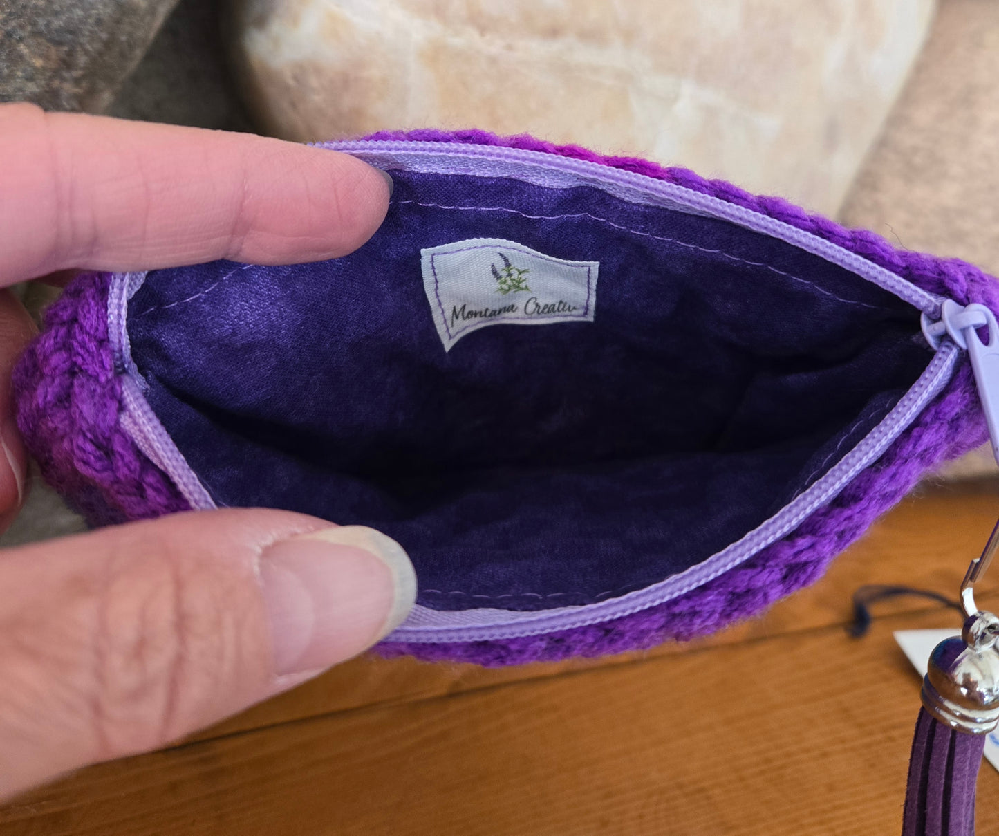 Crochet Granny Squares Fabric Lined Zipper Pouch or Clutch