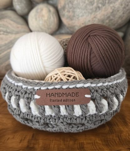 Gray and White Crocheted Basket