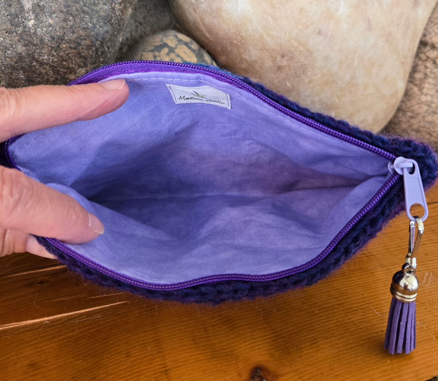 Crochet Granny Squares Fabric Lined Zipper Pouch or Clutch