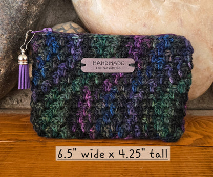 Crochet Granny Squares Fabric Lined Zipper Pouch or Clutch