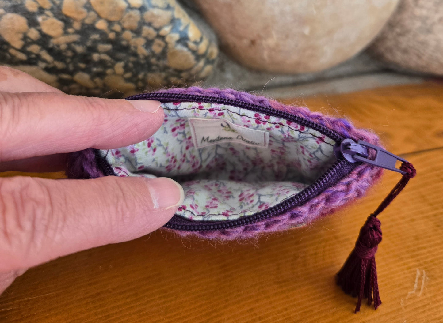 Crochet Granny Squares Fabric Lined Zipper Pouch or Clutch