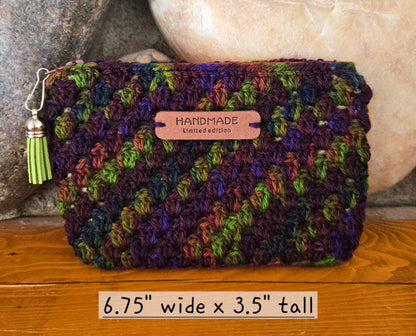 Crochet Granny Squares Fabric Lined Zipper Pouch or Clutch