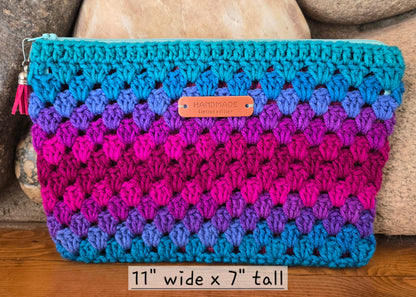 Crochet Granny Squares Fabric Lined Zipper Pouch or Clutch