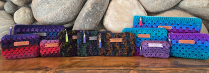 Crochet Granny Squares Fabric Lined Zipper Pouch or Clutch