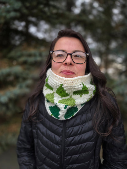 Tapestry Crocheted Pine Trees Neck Cowl