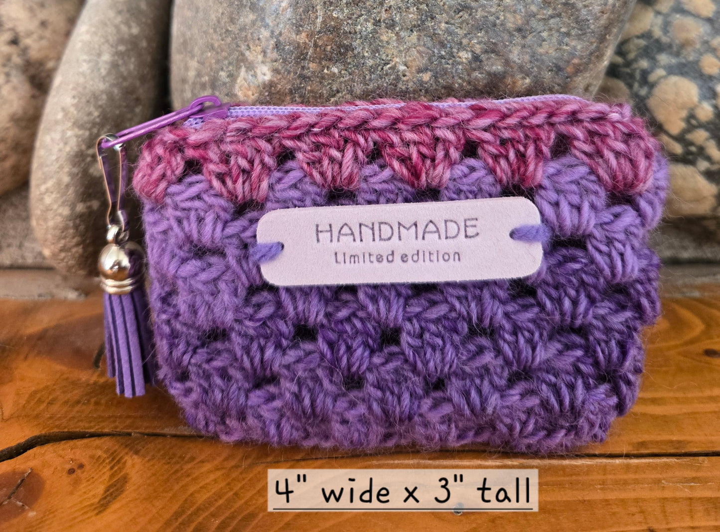 Crochet Granny Squares Fabric Lined Zipper Pouch or Clutch