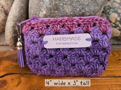 Crochet Granny Squares Fabric Lined Zipper Pouch or Clutch