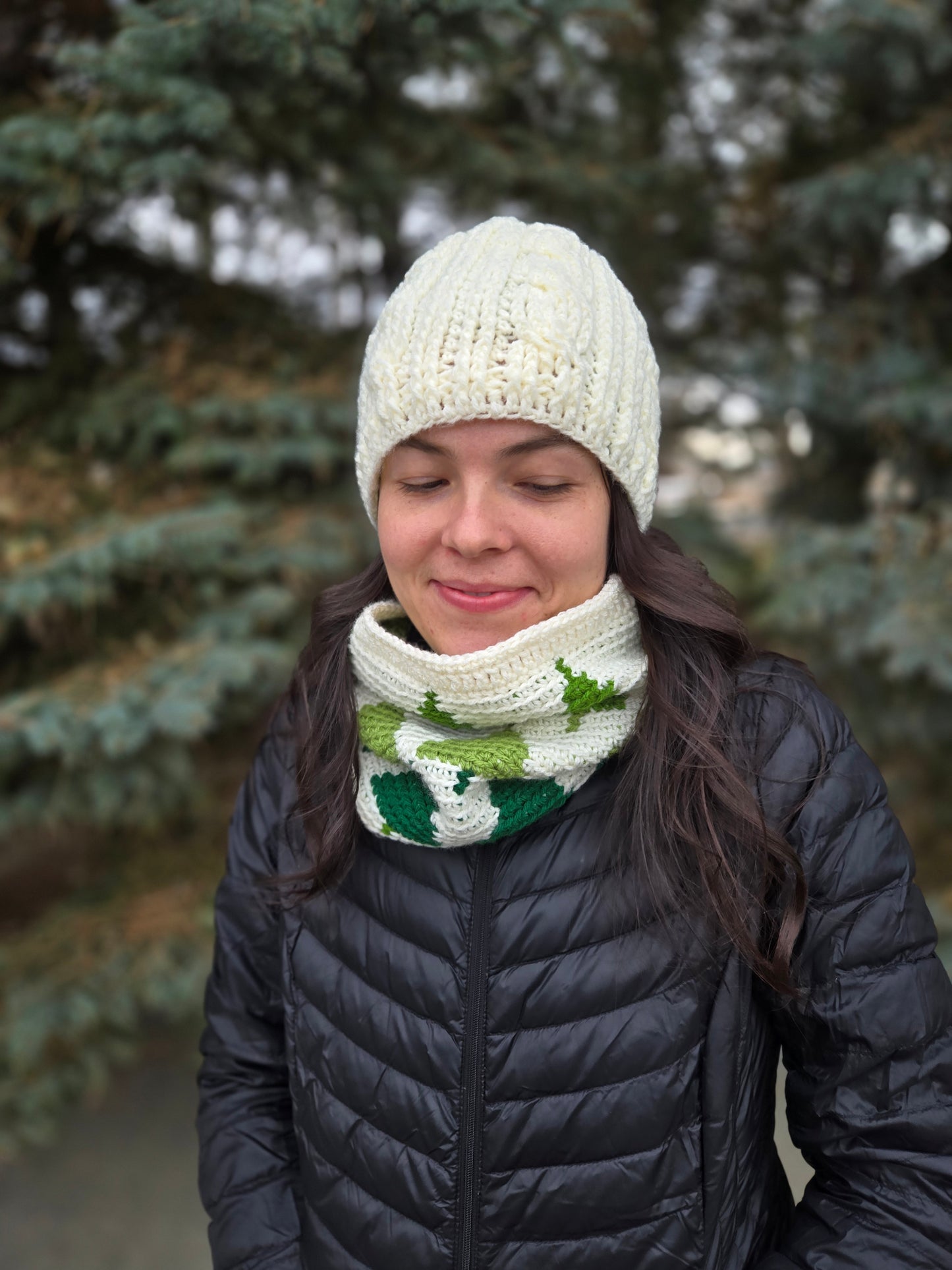 Tapestry Crocheted Pine Trees Neck Cowl