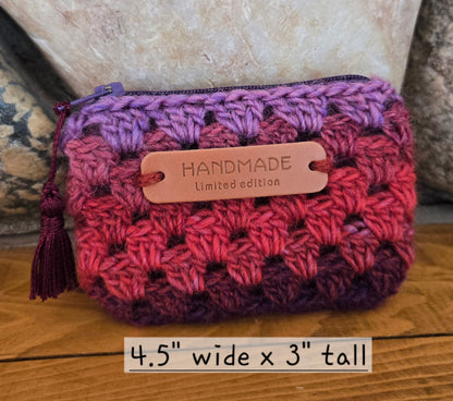 Crochet Granny Squares Fabric Lined Zipper Pouch or Clutch