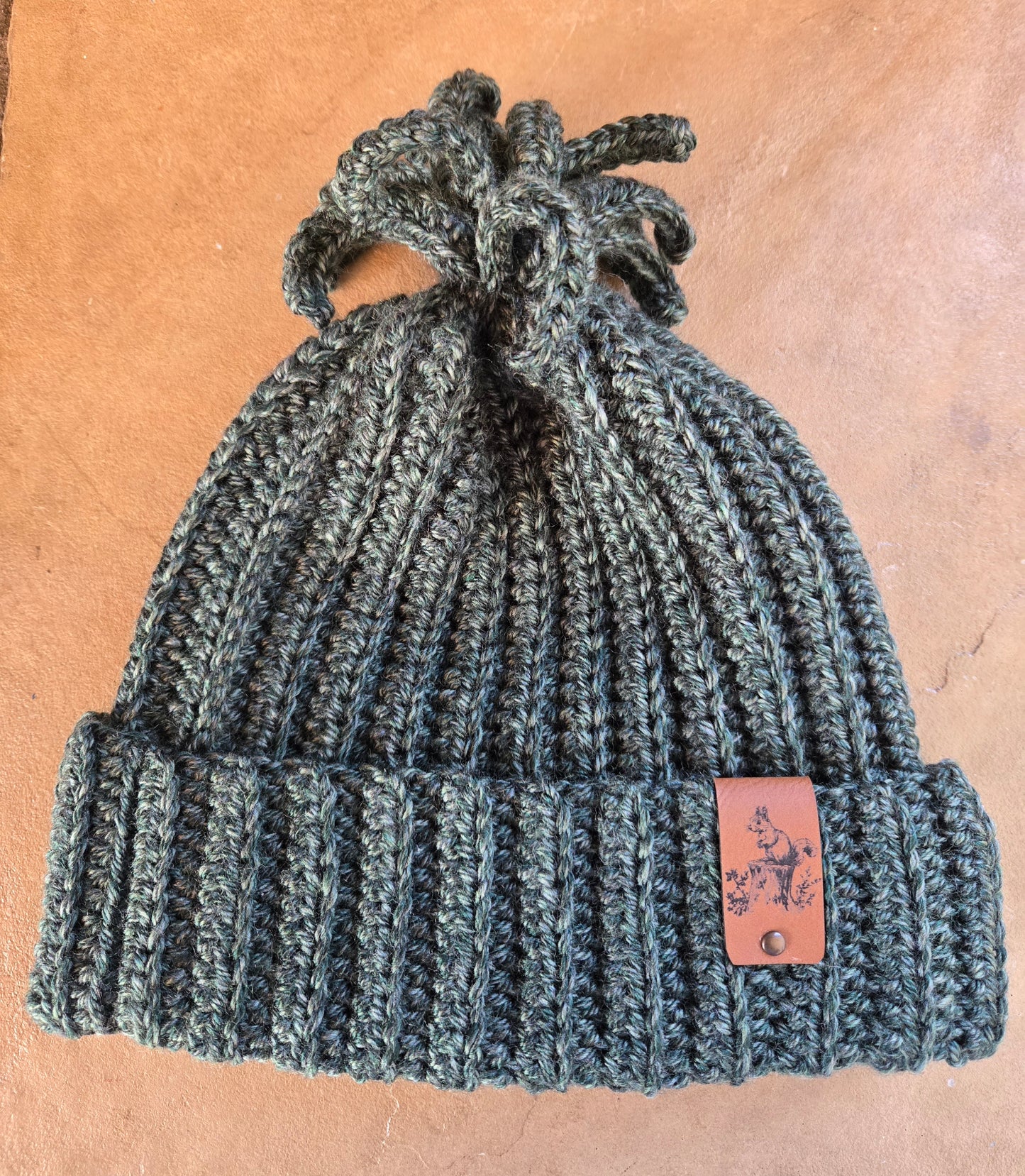 Hand-Crocheted Ribbed Beanie with Pom Pom: Earthy Acrylic Hat