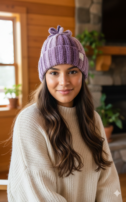 Hand-Crocheted Ribbed Beanie with Pom Pom: Earthy Acrylic Hat
