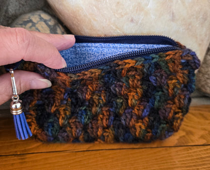 Crochet Granny Squares Fabric Lined Zipper Pouch or Clutch