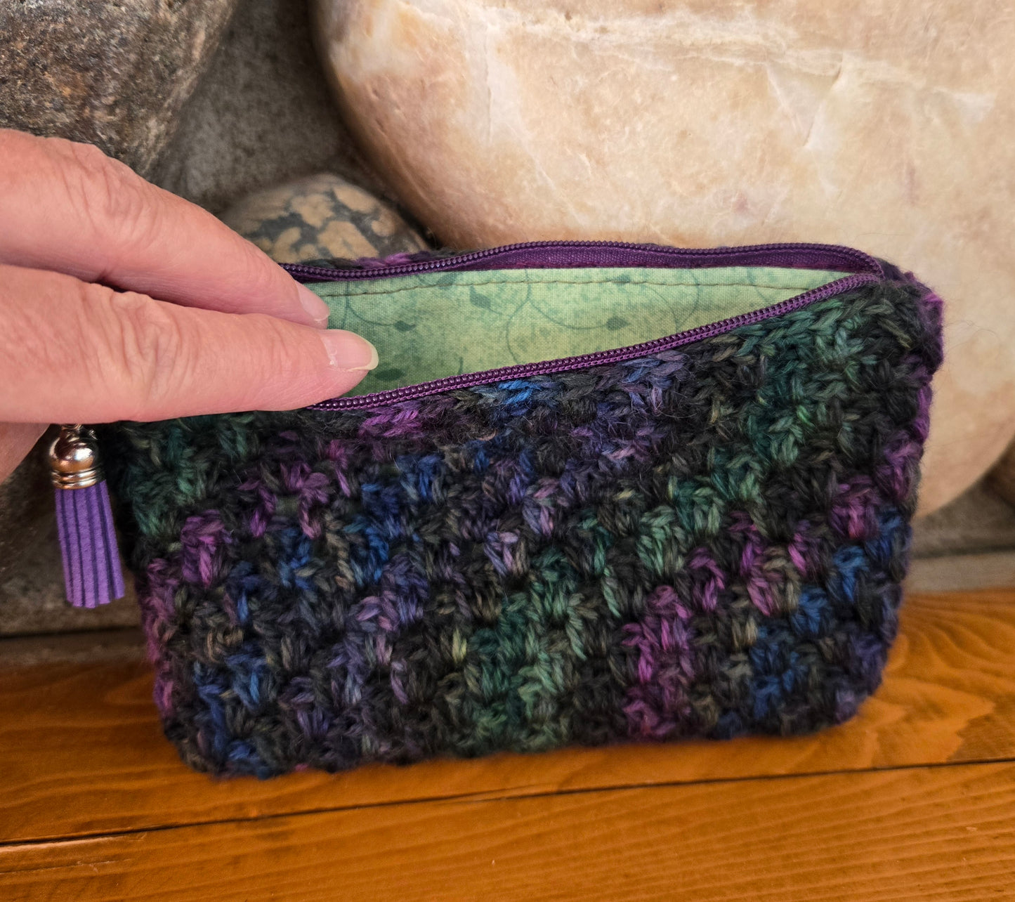 Crochet Granny Squares Fabric Lined Zipper Pouch or Clutch